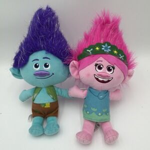 Trolls World Tour Poppy & Branch Plush Dolls Set of‎ 2 Sparkly Hair Stuffed